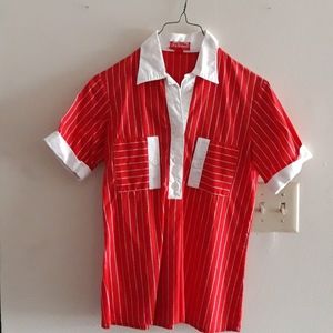 Red and white cotton blouse